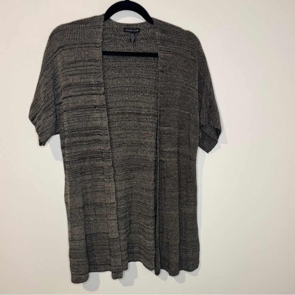 Eileen Fisher S/M 100% Tencel Lyocell Open Cardigan Gray Short Sleeve Duster